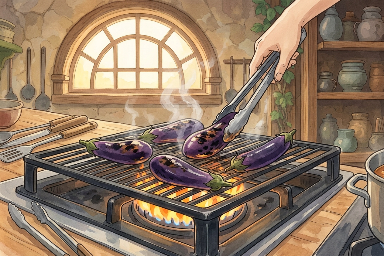 Yaki-nasu e Yaki-bitashi step 2