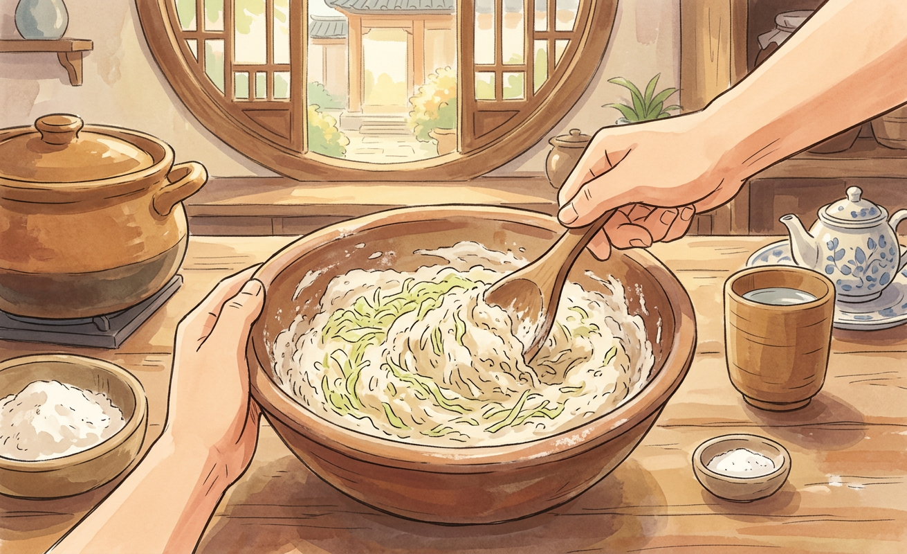 Zhūròu Báicài Jiǎozi step 1